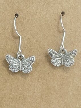 Vintage Sterling Silver Butterfly Earrings Diamond Cut Crystal Dangle Hook